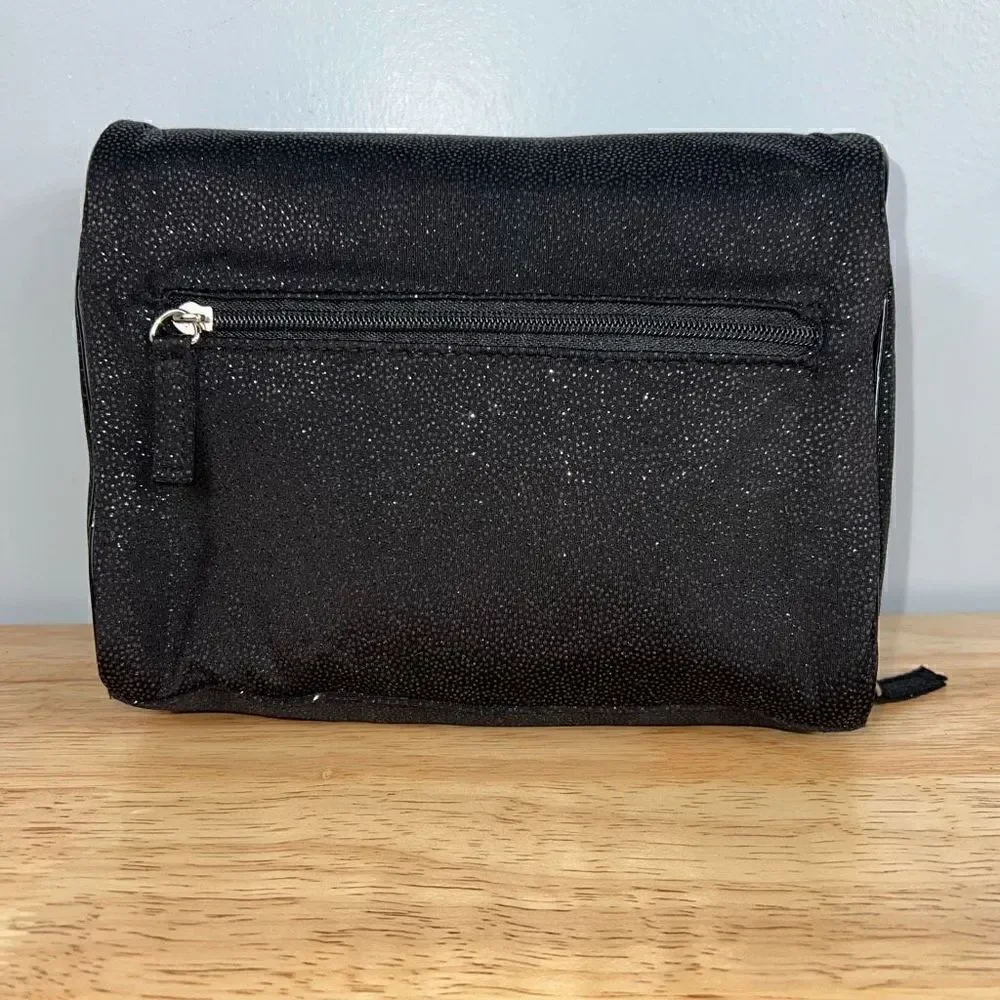 Lancôme, Black Glitter Make up Cosmetics Travel Pouch Zip Top & Flap Closure